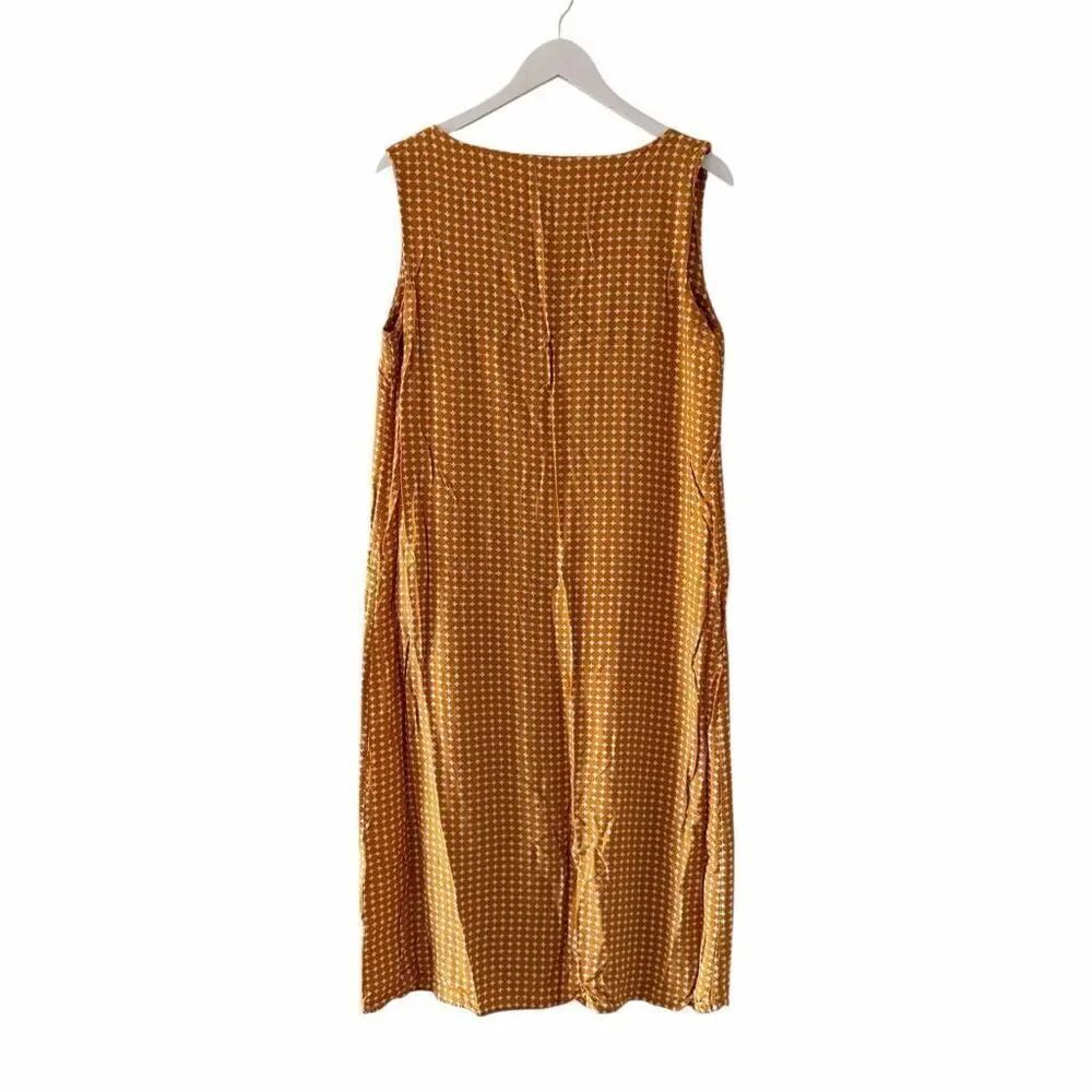 WARY Mustard yellow abstract  print sleeveless viscose dress SZ L #2569